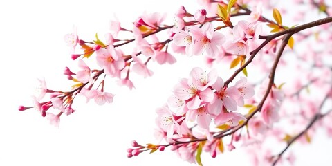 Fototapeta premium Elegant pink sakura branches in full bloom, isolated on white, isolated, white