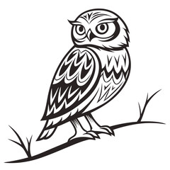 Stylized owl sitting on a bare branch