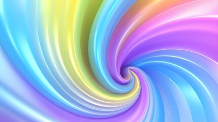 Obraz premium Vibrant rainbow spiral swirl pattern with smooth gradient transitions between blue, yellow, and pink hues creates dynamic motion effect on light background.