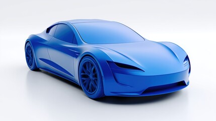 Fototapeta premium 3D Sleek blue electric sports car model showcased on a plain background.