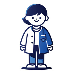 Cheerful cartoon doctor character in white coat and stethoscope presents healthcare with a friendly and professional demeanor for medical illustration.