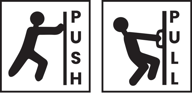pull or push door signs. Vector push and pull icon sticker design concept. 

