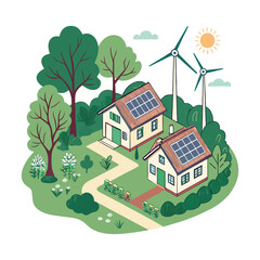 Sustainable future housing with integrated green spaces and renewable energy sources