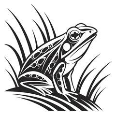 Obraz premium Stylized frog sitting in grass with tribal patterns