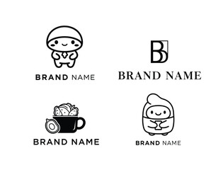 Collection of minimalist line art logo templates with cute characters and elegant monograms