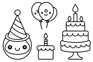 Adorable Birthday Celebration Line Art Bundle