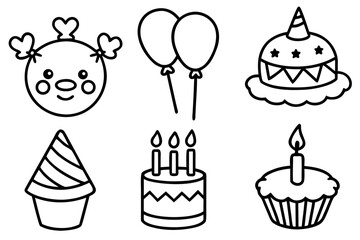 Adorable Birthday Celebration Line Art Bundle