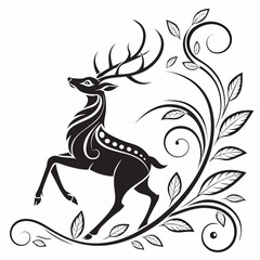 Obraz premium Deer with tribal pattern and floral elements isolated on white