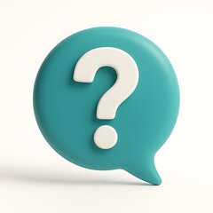 Turquoise speech bubble with a white question mark symbol isolated on white background