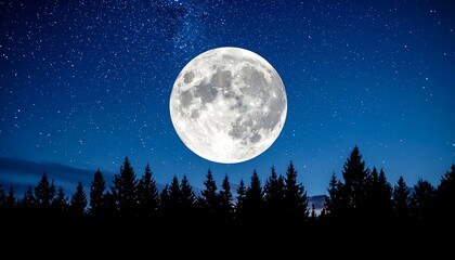 Full moon over a dark forest at night (2)