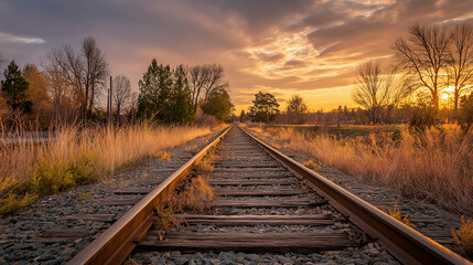 Fototapeta premium Golden Hour Railroad Sunset