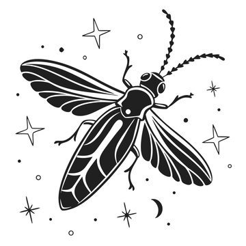 black firefly flying among stars clip art preview