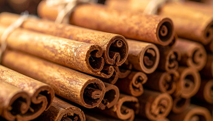 Cinnamon Sticks Macro with Rolled Layer Texture