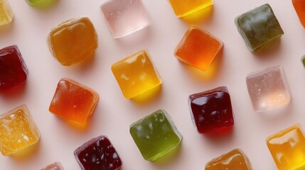 Group of small cubes of different colors arranged in a random pattern on a white background. the cubes are of different sizes and shapes, with some being square and others being rectangular.