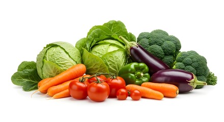 Fresh Assortment of Colorful Vegetables on White Background