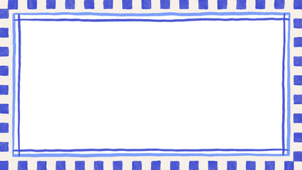 Video frame with blue checks square pattern and line border illustration watercolor texture 