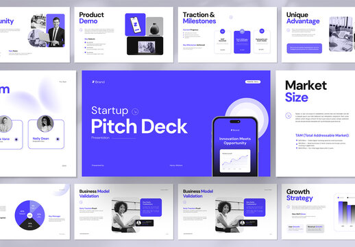 Modern Startup Corporate Pitch Deck Presentation Template with Blue Accent