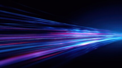 Abstract blue and purple speed light streaks on a dark background, representing rapid motion, with neon motion effects showcasing the speed of digital progress