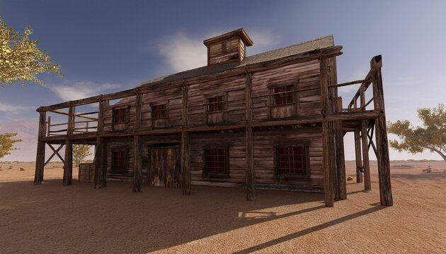 rustic western town jail 3d rendering part of a western town series