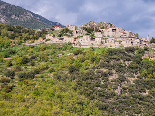 Fototapeta premium Traditional stone village of Aristot nestled in Pyrenean foothills