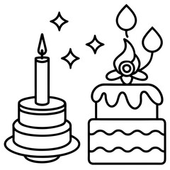 Birthday Cake & Candle Line Art Icon Set