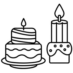 Birthday Cake & Candle Line Art Icon Set