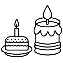 Birthday Cake & Candle Line Art Icon Set