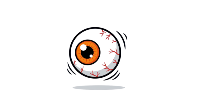 Spooky eyeball illustration hovers against a dark background, perfect for Halloween designs and scary themes with a transparent area.