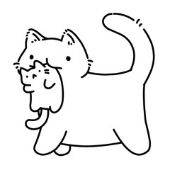 Vector illustration of cat and her baby line art outline vector 
