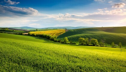 Fototapeta premium gorgeous rural landscape with green sunny spring hills south moravia region czech republic