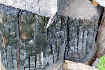 Stacked Charred Wood Logs