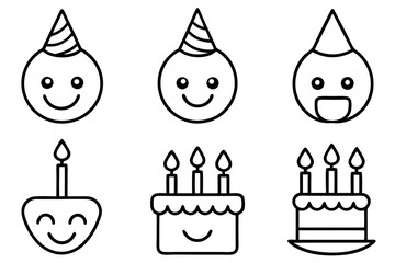 Birthday Emoji Line Icons Collection