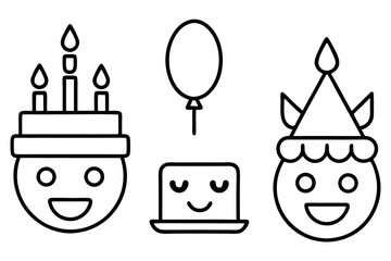 Birthday Emoji Line Icons Collection
