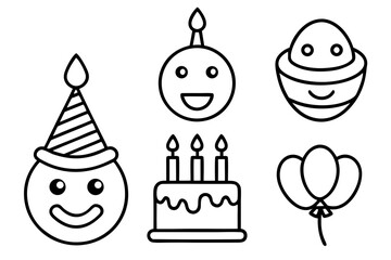 Birthday Emoji Line Icons Collection