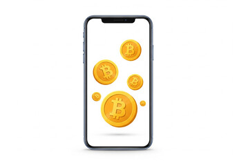 "Digital Gold Rush" &ndash; Cartoon Bitcoin Eruption from Smartphone.