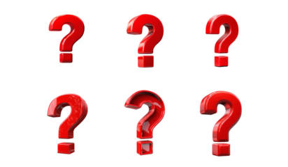 Red 3D question mark symbols isolated on transparent background