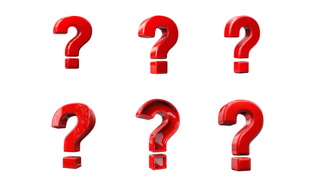 Red 3D question mark symbols isolated on transparent background
