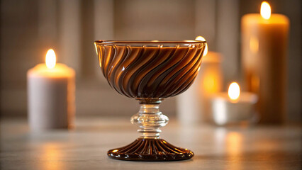 Fototapeta premium Elegant cocktail in a swirl glass with lit candles creating a romantic atmosphere