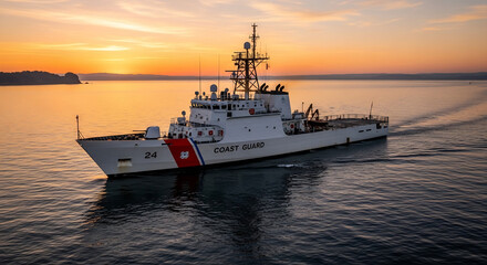 US Coast Guard Cutter at Sunset for National Coast Guard Day