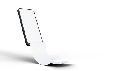 Blank screen mobile phone with blank bill mock up on isolated background. Electronic document management. Pay money, online banking, bill payment, transaction receipt, transfer money.