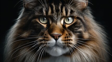 Majestic maine coon cat with striking green eyes gazes intently