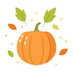 Elegant pumpkin illustration with soft watercolor autumn leaves scattered around for seasonal decoration and design projects