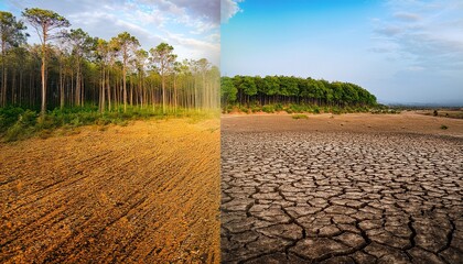 the dichotomy of forest health juxtaposing devastation and vibrant life for world day to combat desertification and drought