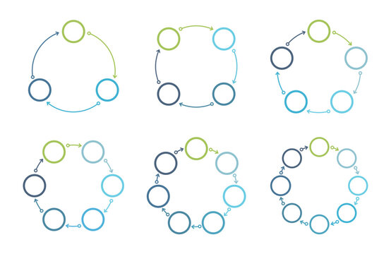 Circle diagram templates - 3, 4, 5, 6, 7 and 8 parts, circle infographics set, vector eps10 illustration
