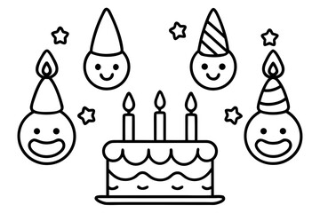 Birthday Emoji Pack Minimal Line Art Vector Set