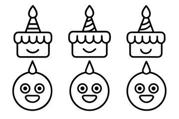 Birthday Emoji Pack Minimal Line Art Vector Set