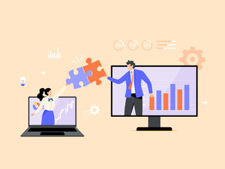 Teamwork or cooperation in working together for success