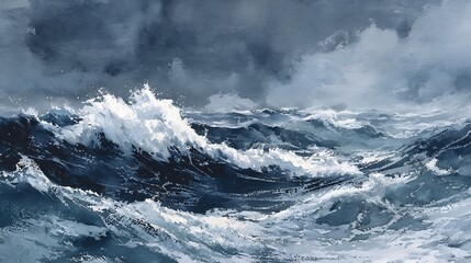 Obraz premium Dramatic watercolor painting of crashing waves under a stormy sky