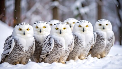 Snowy owls in snowy forest
