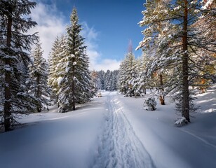 Obraz premium snowy trail through the forest in venabygd fjell norway